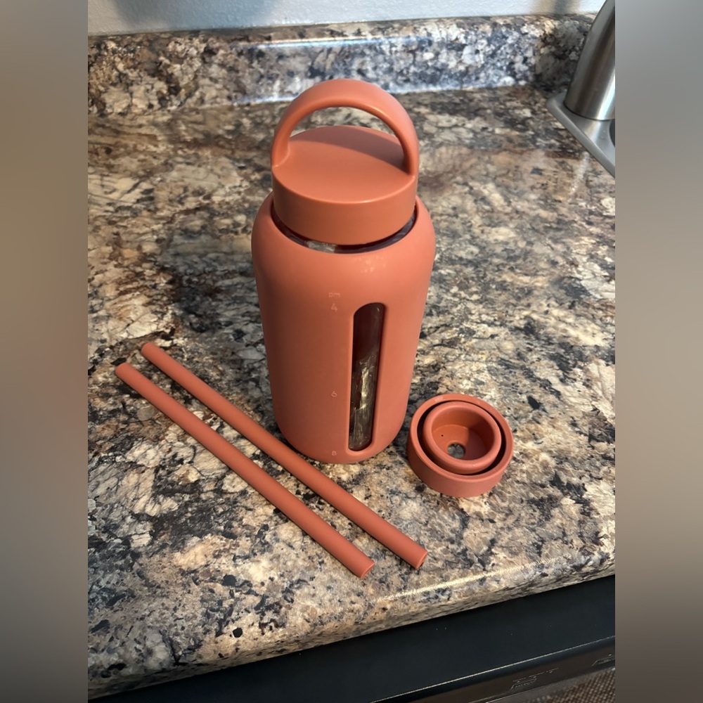 Bink 27 oz Clay glass Day water bottle and straw set